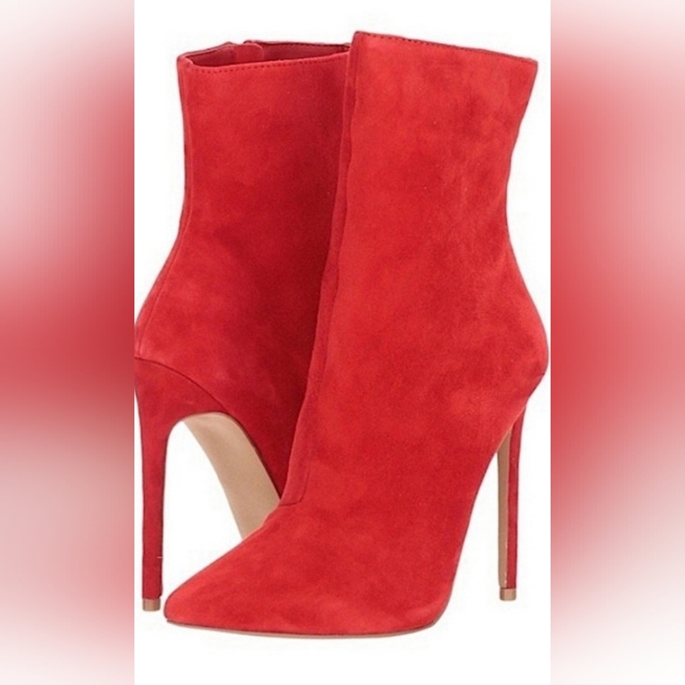Steve Madden Wagner Lipstick Red Suede Booties. Sz 8.5 - Picture 1 of 7
